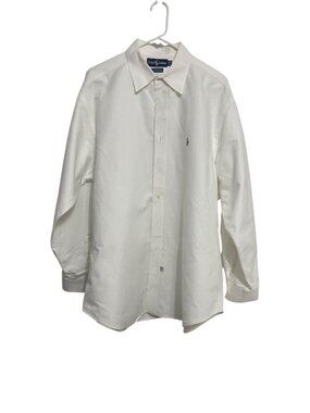 Ralph Lauren Yarmouth White Button-Up Shirt 17-35 100% Cotton Oxford Long Sleeve